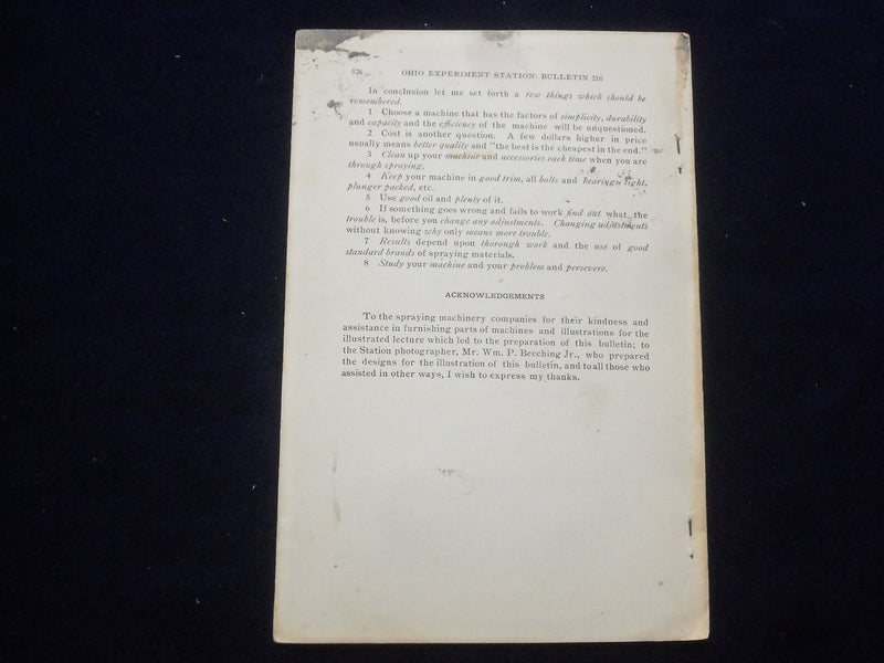 1910 APRIL OHIO AGRICULTURAL EXPERIMENT STATION - SPRAYING MACHINERY - J 9648