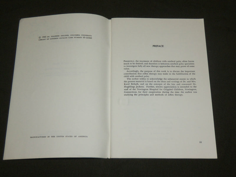 1963 PRINCIPLES OF A REFLEX THERAPY APPROACH TO CEREBRAL PALSY BOOK - J 6140