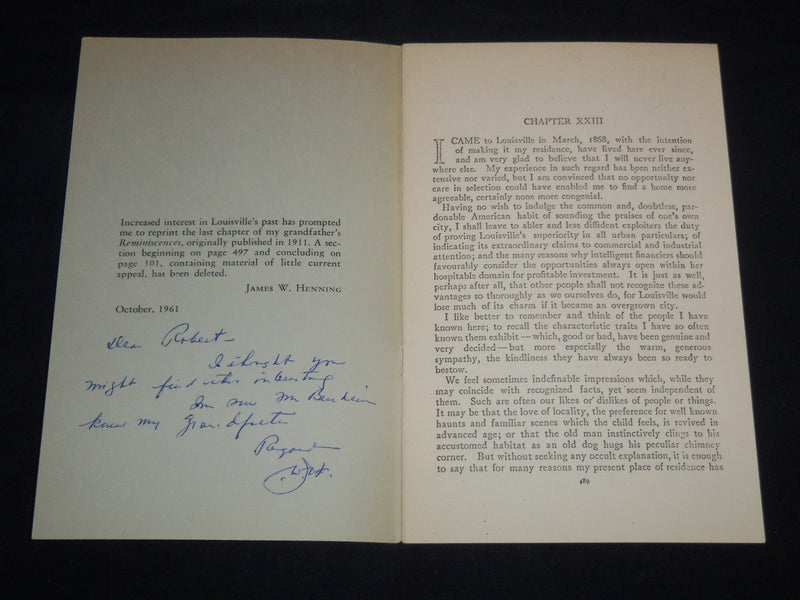 1961 OLD LOUISVILLE REPRINT OF 1911 - GENERAL BASIL W. DUKE - J 8778