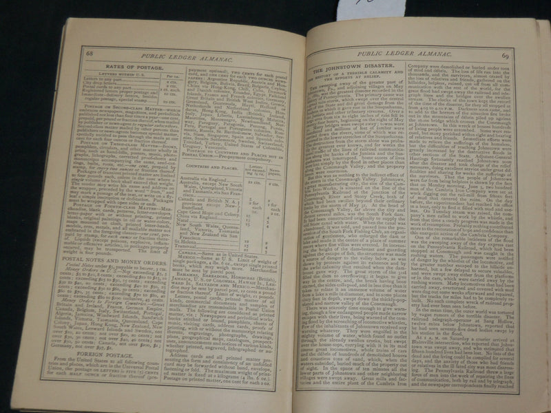 1890 PUBLIC LEDGER ALMANAC - 21ST ANNUAL - JOHNSTOWN DISASTER - J 5952