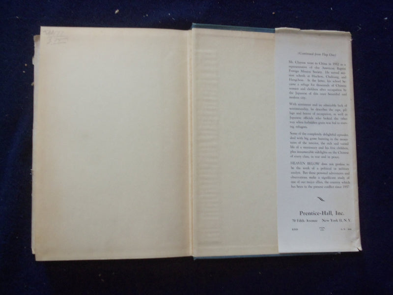 1944 HEAVEN BELOW HARDCOVER BOOK BY E. H. CLAYTON - KD 8627