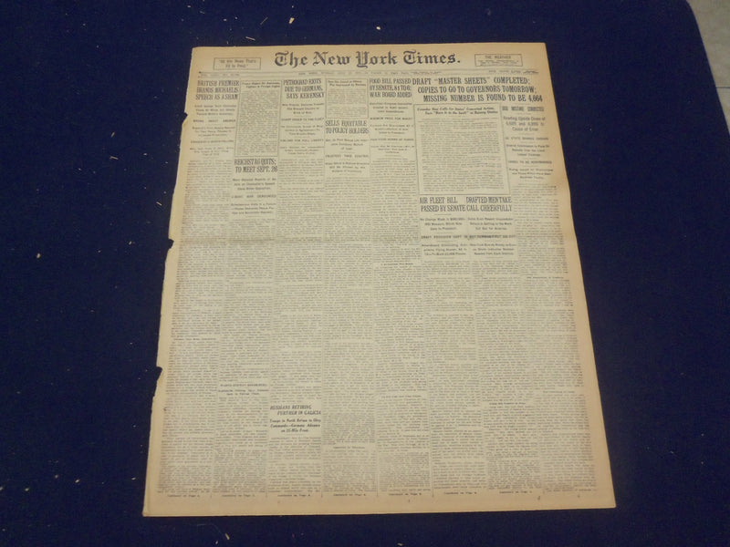 1917 JULY 22 NEW YORK TIMES - DRAFT MASTER SHEETS COMPLETED - NT 9316