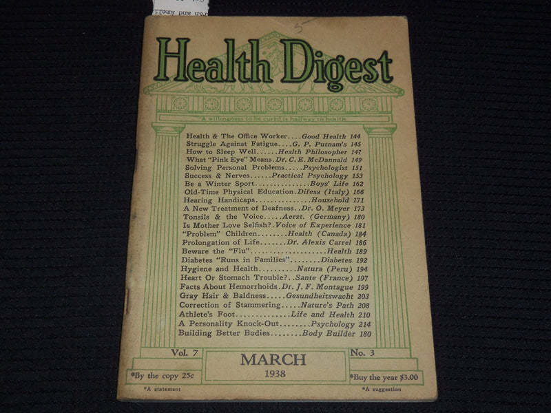 1938 MARCH HEALTH DIGEST MAGAZINE - ALEXIS CARREL - K 1078