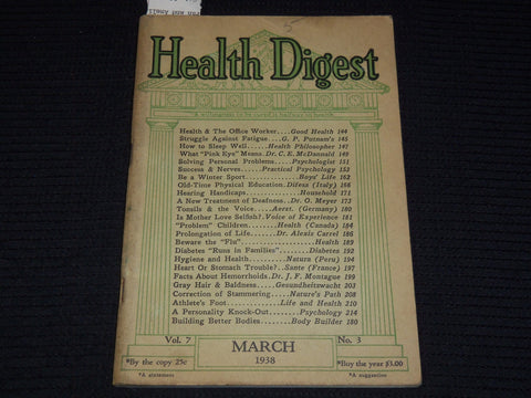 1938 MARCH HEALTH DIGEST MAGAZINE - ALEXIS CARREL - K 1078