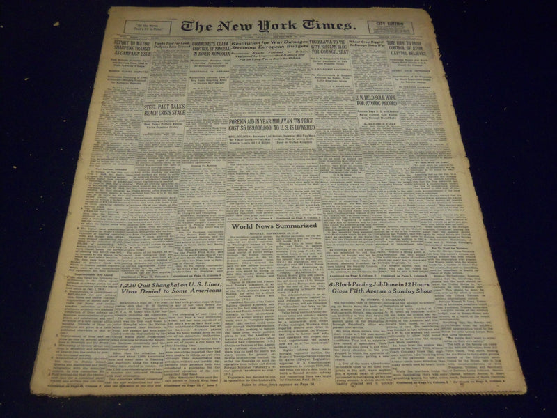 1949 SEPTEMBER 26 NEW YORK TIMES - YANKS TIED FOR LEAD - NT 3663