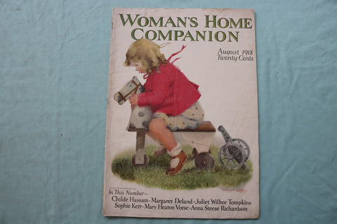 1918 AUGUST WOMAN'S HOME COMPANION MAGAZINE - GIRL ON WOODEN HORSE - E 24869