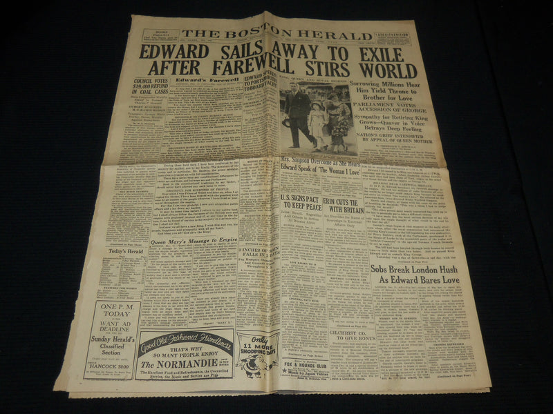1936 DECEMBER 11-12 BOSTON HERALD NEWSPAPER LOT OF 2 - GEORGE VI - NP 4251M