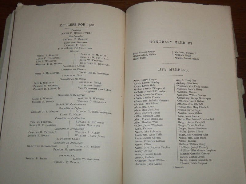 1908 JANUARY 14 BOSTONIAN SOCIETY PROCEEDINGS - ANNUAL MEETING - K 1177