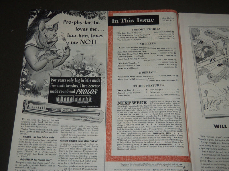 1944 OCTOBER 21 THE SATURDAY EVENING POST MAGAZINE - ILLUSTRATED COVER - SP 139