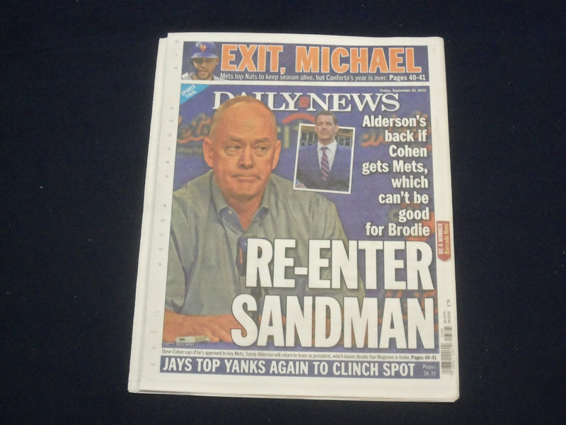 2020 SEPTEMBER 25 NEW YORK DAILY NEWS NEWSPAPER-SANDY ALDERSON TO RETURN TO METS