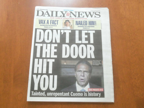 2021 AUGUST 24 NEW YORK DAILY NEWS NEWSPAPER - CUOMO END NY GOVERNOR TONIGHT