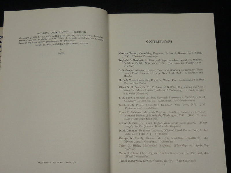 1958 BUILDING CONSTRUCTION HANDBOOK BY FREDERICK MERRITT - FIRST EDN - KD 5941