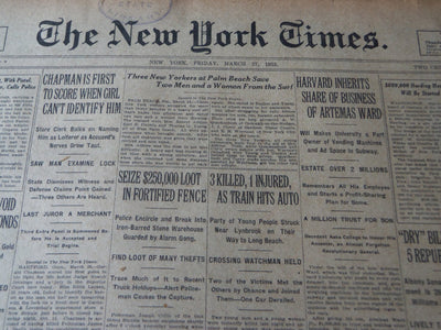 1925 MARCH 27 NEW YORK TIMES - HARVARD INHERITS BUSINESS ARTEMAS WARD - NT 7185