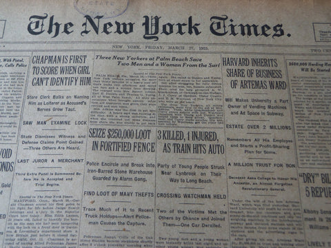 1925 MARCH 27 NEW YORK TIMES - HARVARD INHERITS BUSINESS ARTEMAS WARD - NT 7185