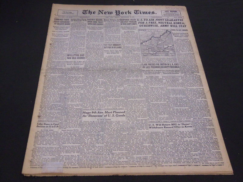 1953 SEPT 25 NEW YORK TIMES - U. S. TO ASK FOR A FREE NEUTRAL KOREA - NT 4616