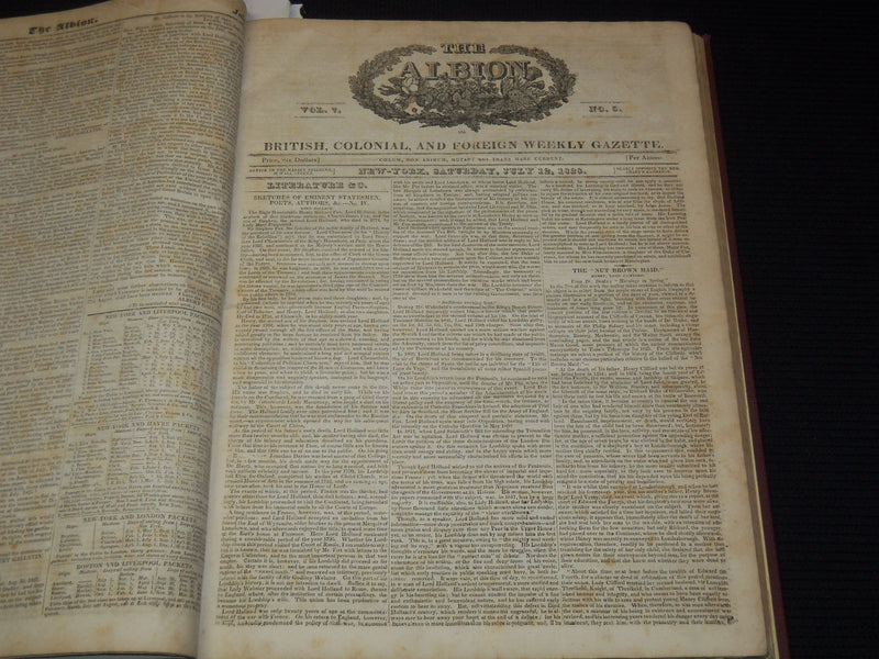 1828-1829 THE ALBION WEEKLY GAZETTE BOUND VOLUME NO. 7 - NEW YORK - R 10J