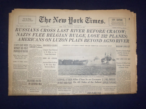 1945 JAN 15 NEW YORK TIMES - RUSSIANS CROSS LAST RIVER BEFORE CRACOW - NP 6653