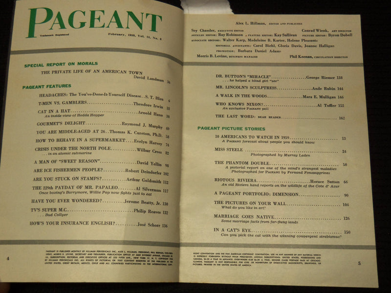 1959 FEBRUARY PAGEANT DIGEST MAGAZINE - AL TOFFLER - KINSEY - K 1085