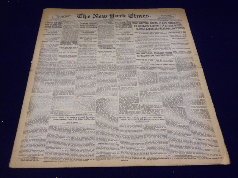 1930 NOVEMBER 7 NEW YORK TIMES - TUNNEY DISCLOSES POLITICS IN BOXING - NT 1572