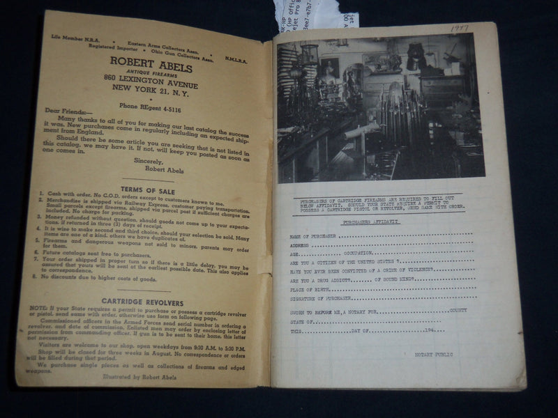 1940'S ROBERT ABELS ANTIQUE FIREARMS & EDGED WEAPONS CATALOG NO. 25 - J 8598
