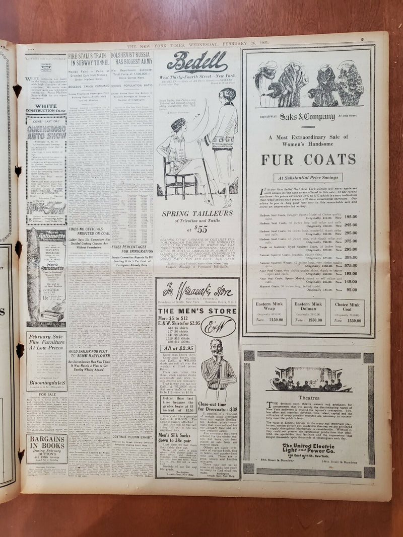 1921 FEBRUARY 16 NEW YORK TIMES - CARUSO WORSENS, OXYGEN IS GIVEN - NT 8125