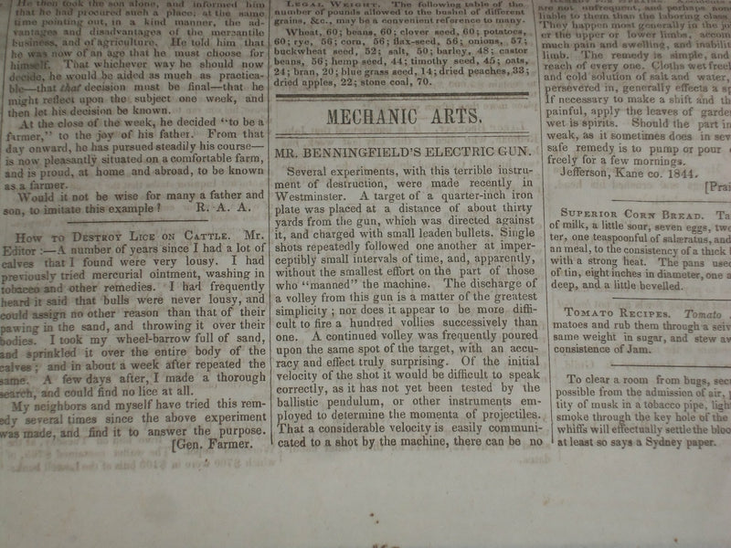 1846 OCTOBER 10 MASSACHUSETTS PLOUGHMAN - BENNINGFIELD'S ELECTRIC GUN - NP 5133