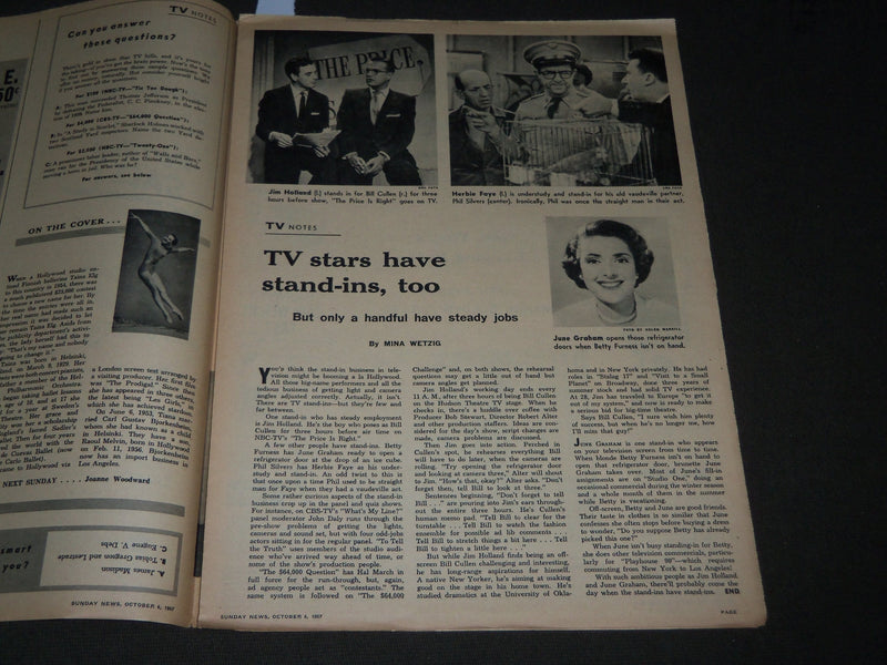 1957 OCTOBER 6 SUNDAY NEWS COLOROTO MAGAZINE SECTION - TAINA ELG COVER - J 2860