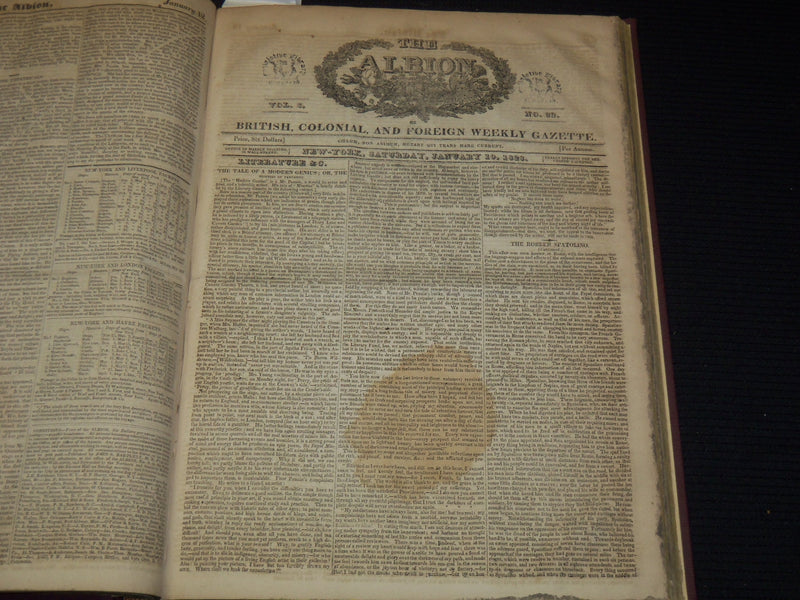 1827-1828 THE ALBION WEEKLY GAZETTE BOUND VOLUME NO. 6 - NEW YORK - R 89Y