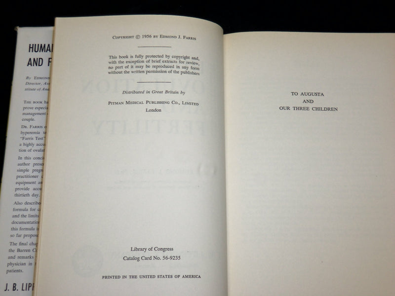 1956 HUMAN OVULATION AND FERTILITY BOOK BY EDMOND J. FARRIS - KD 2761P
