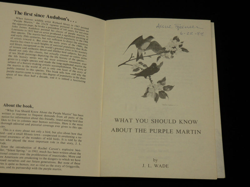 1988 PURPLE MARTIN - AMERICA'S MOST WANTED BIRD SOFTCOVER BOOK - KD 6333