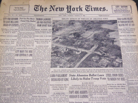 1952 MARCH 24 NEW YORK TIMES - EFFECTS OF TORNADO ON ARKANSAS TOWN - NT 4530