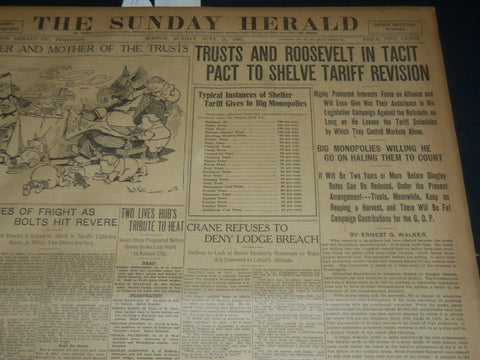 1907 JULY 21 THE BOSTON HERALD TWISTS & ROOSEVELT SHELVE TARIFF REVISION- BH 255