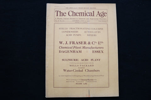 1924 JUNE 21 THE CHEMICAL AGE MAGAZINE - W.J. FRASER & CO. COVER - SP 4924C