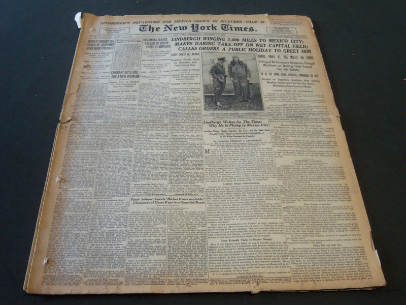 1927 DECEMBER 14 NEW YORK TIMES - LINDBERGH TO MEXICO WRITES FOR TIMES - NT 6291