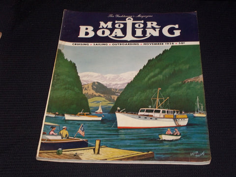 1956 NOVEMBER MOTOR BOATING MAGAZINE BEAUTFUL ILLUSTRATED FRONT COVER - E 4375