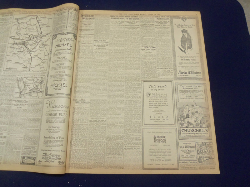 1918 APRIL 14 NEW YORK TIMES -BRITISH CHECK FOE, FRENCH ATTACK THE SOUTH-NT 8211