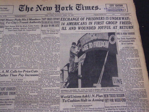 1953 APRIL 20 NEW YORK TIMES - EXCHANGE OF PRISONERS UNDERWAY - NT 4608