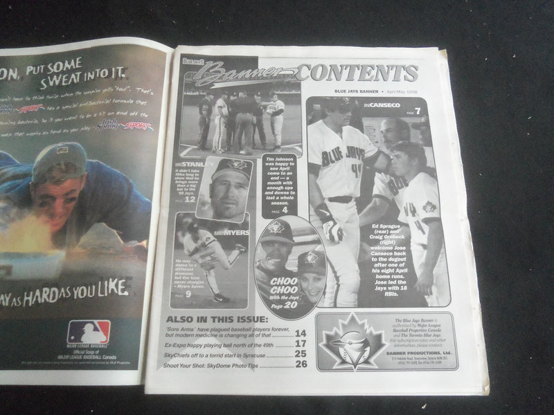 1998 APRIL-MAY BLUE JAYS BANNER NEWSPAPER - JOSE CANSECO BLASTS HI-LITE -NP 5867