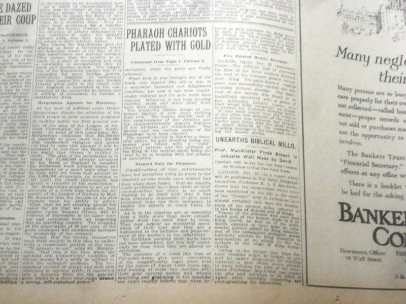 1923 DECEMBER 24 NEW YORK TIMES - PHARAOH CHARIOTS PLATED WITH GOLD - NT 9226