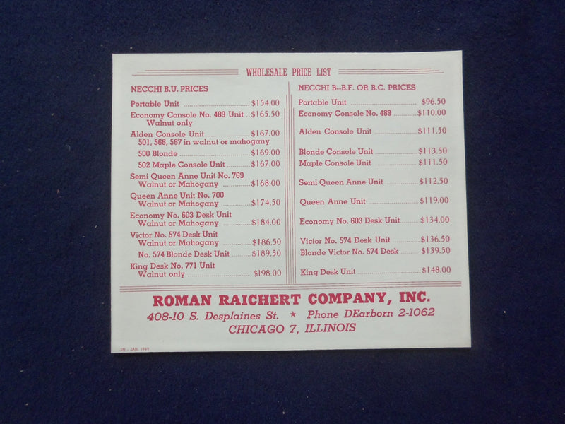1949 NECCHI SEWING MACHINE CATALOG - J 9390