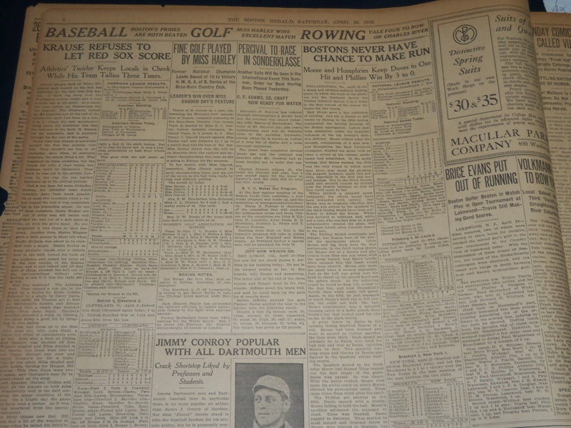 1910 APRIL 23 THE BOSTON HERALD NEWSPAPER- BIG BILL KELIHER IS ARRESTED - BH 368
