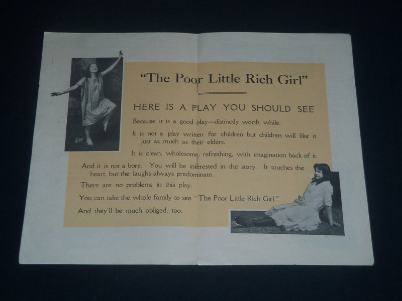 1913 THE POOR LITTLE RICH GIRL PROGRAM - KLAW AND ERLANGER - J 4219