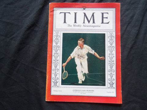 1933 SEPTEMBER 4 TIME MAGAZINE - AUSTRALIA'S JACK CRAWFORD - T 386