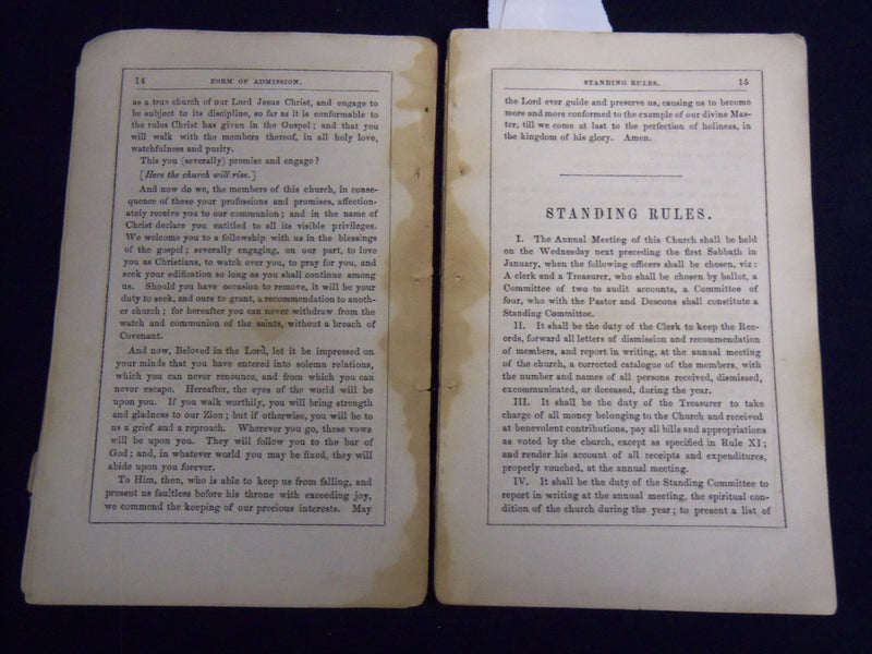 1864 FIRST CHURCH ARTICLES OF FAITH COVENANT & STANDING RULES -WORCESTER- J 8815