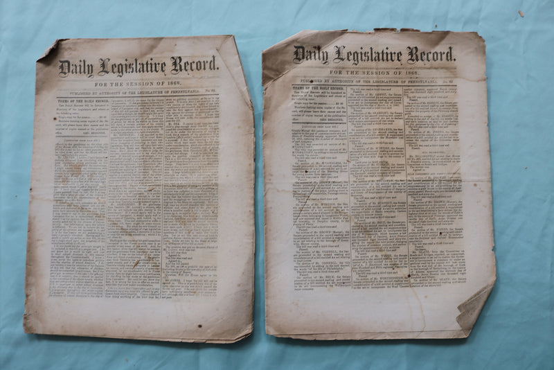 1868 PENNYSYLVANIA DAILY LEGISLATIVE RECORD - LOT OF 22 - K 2518