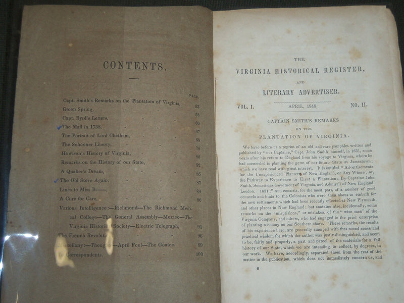 1848 APRIL THE VIRGINIA HISTORICAL REGISTER & LITERARY ADVERTISER VOL.1- J 5260