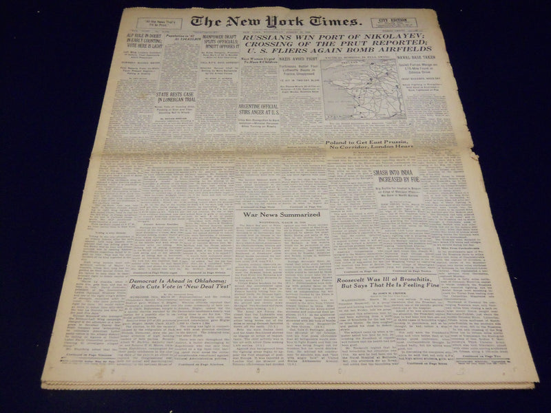 1944 MARCH 29 NEW YORK TIMES - RUSSIANS WIN PORT OF NIKOLAYEN - NT 806