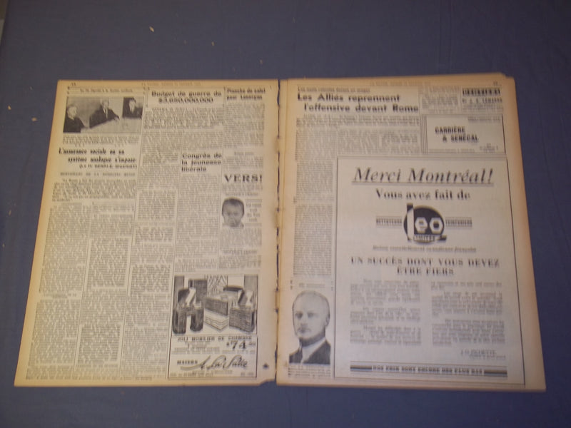 1944 FEB 12 LA PATRIE NEWSPAPER-ALLIES REPRENNENT L'OFFENSIVE DEVANT ROME-FR2389