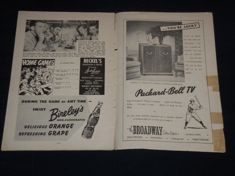 1952 HOLLYWOOD STARS SAN FRANCISCO SEALS BASEBALL OFFICIAL PROGRAM - J 8957