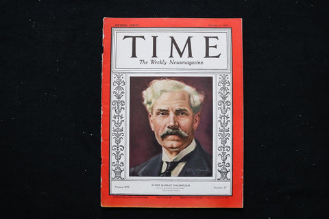1929 OCTOBER 7 TIME MAGAZINE - JAMES RAMSAY MACDONALD COVER - T 3578